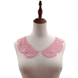 Elegant pink water-soluble lace collar with floral embroidery detail for DIY sewing projects.