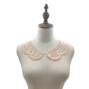 Close-up detail of a cream water-soluble lace detachable collar displayed on a mannequin