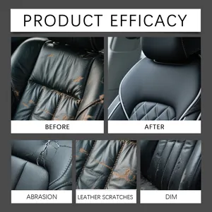 Detail of car leather repair kit showing restoration of seat scratches and abrasion