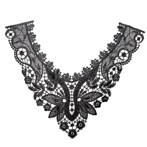 Detailed view of black floral embroidered lace collar for DIY sewing and crafting