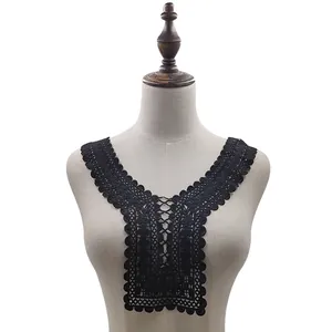 Detailed view of elegant black milk silk embroidered lace collar for DIY clothing design