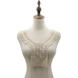 Close-up of milk silk embroidered water-soluble lace collar applique for DIY sewing
