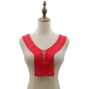 Detailed close-up of a red hollow embroidered lace collar for DIY fashion accessories