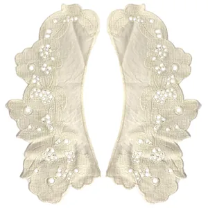 Pair of cream cotton eyelet floral embroidered lace collars for DIY sewing crafts