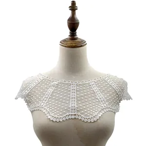Elegant White Polyester Mesh Water Soluble Lace Embroidery False Collar For Women DIY Sewing Floral Lace Applique Dress Decoration