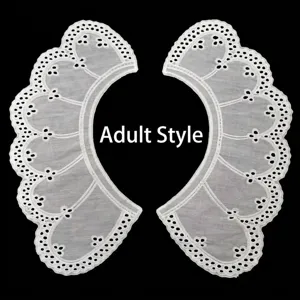 Embroidered Eyelet Detachable Collar For Women Kids DIY Milk Silk Lace Scalloped False Collar Sewing Applique Retro Style