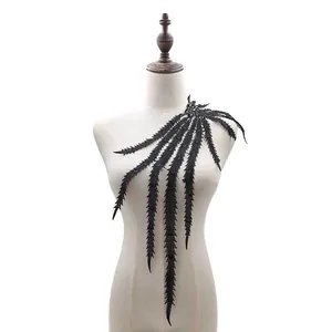 Grote zwarte phoenix staart kant applicatie voor DIY naaien en kleding decoratie
