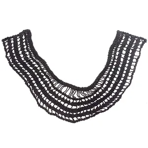 Detail view of black hollow-out crocheted lace collar accessory