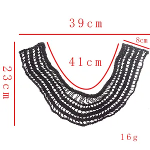 Detailed size specifications for black cotton lace crochet hollow collar applique