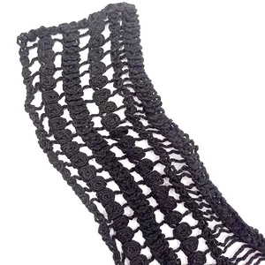 Detailed close-up view of the black coarse cotton hollow lace crochet embroidered collar