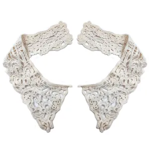Detailed view of cream milk silk water-soluble hollow lace embroidered false collar