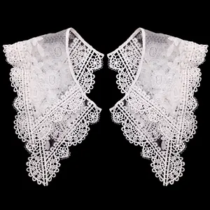 Blanc Double Couche Maille Diamant Broderie Épaule Fleur Dentelle Faux Col Hydrosoluble Ajouré Floral Patchs DIY Accessoires