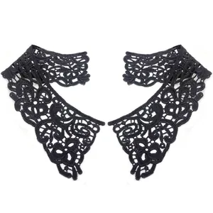 Close-up of elegant black water-soluble lace floral appliques for DIY sewing