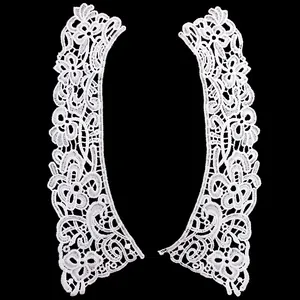 Detailed close-up view of white milk silk lace floral collar appliques for DIY sewing