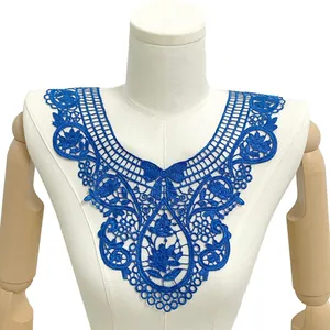 Dettagliata applicazione colletto in pizzo ricamato blu idrosolubile per accessori moda DIY