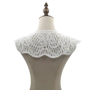 Back view detail of a white crochet lace detachable collar on a mannequin