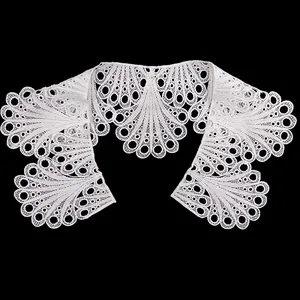 White hollow-out water-soluble lace faux collar with intricate embroidery for DIY sewing projects