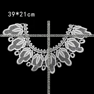 White water-soluble lace collar patch with intricate floral embroidery details, size 39x21cm