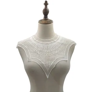 Close-up of white water-soluble lace embroidery collar on a mannequin