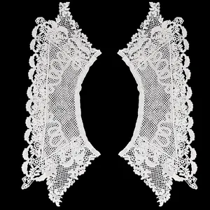 Detailed macro view of white water-soluble milk silk embroidered lace collar applique