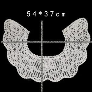 Detailed macro view of white embroidered lace fake collar showing specific dimensions 54x37cm.