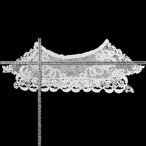 Detailed view of white double-layer embroidered lace collar with measurement rulers