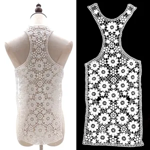 Detail view of white water soluble milk silk lace hollow-out embroidery back collar accessory