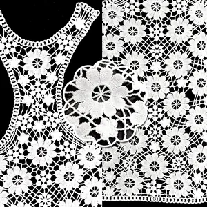 Detail view of white milk silk embroidered lace floral pattern for DIY dress accessories.