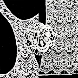 Macro view of white milk silk water-soluble lace embroidery for DIY fashion accessories