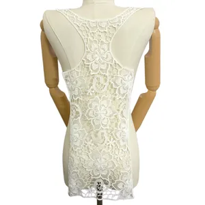 Close-up of white hollow out milk silk embroidery lace for back cutout decoration