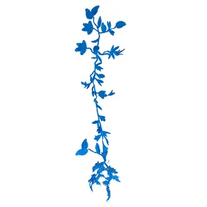 Detailed macro view of royal blue water-soluble embroidery lace floral applique