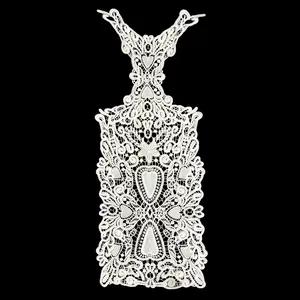 Detailed view of white milk silk water-soluble embroidered lace collar applique