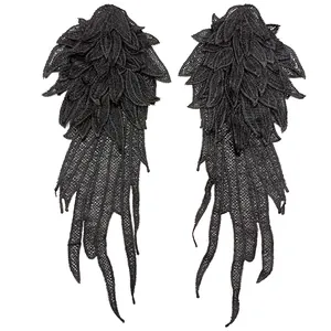 Detaillierte schwarze Spitzen-Engelsflügel Stickerei-Aufnäher für DIY-Kleidung