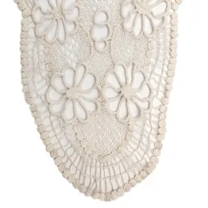 Detailed macro view of white cotton lace floral embroidery for DIY clothing accessories