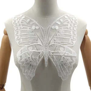 Elegant white butterfly water-soluble lace embroidery patch for DIY clothing decoration