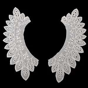 Detailed view of white cotton eyelet embroidery lace collar for DIY sewing accessories