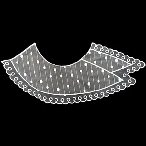 Detailed macro view of white double-layer organza lace collar with intricate embroidery