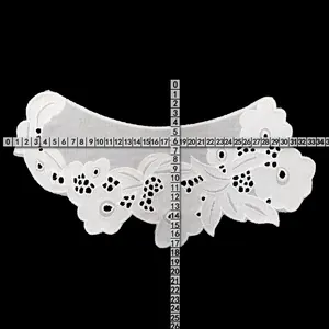 Detailed close-up view of a white cotton floral embroidered lace collar with dimensions