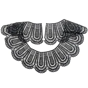 Detailed view showing the intricate hollow embroidery of the black milk silk lace fake collar