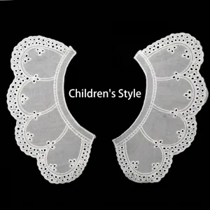 Detailed view of white cotton embroidered lace collar trim for kids clothing DIY crafts