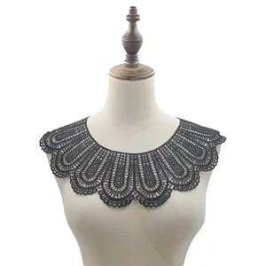 Detailed view of black milk silk embroidered hollow lace fake collar for DIY clothing