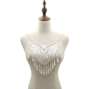 Water Soluble Lace Collar Polyester Silk 3D Hollow Embroidered Floral Fake Collar With Tassel Fringe DIY Sewing Accessory