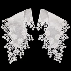 Elegant White Cotton Polyester Embroidered Water Soluble Lace Hollow Out Daisy Flower Detachable Collar DIY Accessory