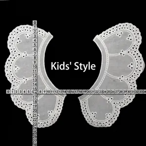 White cotton embroidered detachable lace collar for kids with measurements shown