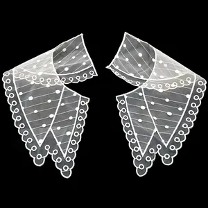 White Lace Organza Embroidered Collar Applique For DIY Sewing Craft Apparel Accessories Polyester Embroidery Floral Lace Patch Pair