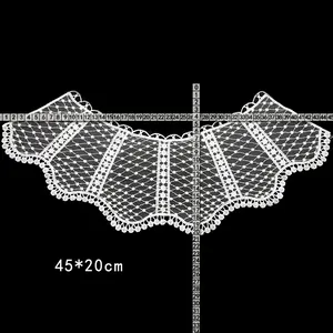 Detailed size measurement of a white water-soluble lace embroidered fake collar, 45x20cm