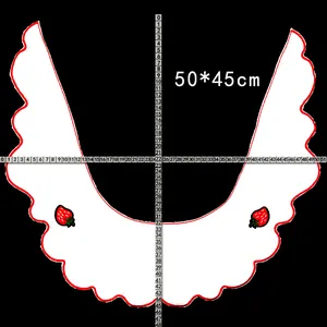 White embroidered lace collar with red scalloped trim and strawberry patches, 50x45cm.