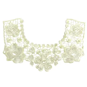 Detailed view of ivory polyester embroidery floral lace collar for DIY sewing projects.