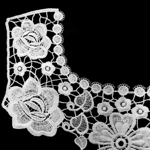 Intricate detail of white 3D polyester floral embroidered lace collar applique DIY