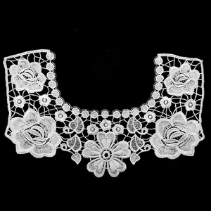 Detailed white floral embroidered lace neckline applique for DIY clothing accessories